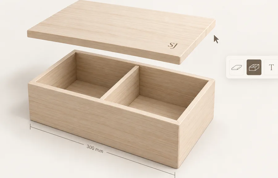나만의 상자 만들기로 설계한 나무상자 3D 미리보기